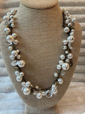 Chloe + Isabel Pearl Crystal Drop Necklace Statement Bridal Wedding $68 Retail